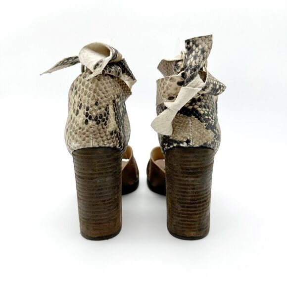 FREE PEOPLE Sancerre Platform Heels Size 38 Sandal Ankle Wrap Python Snakeskin - Picture 9 of 14